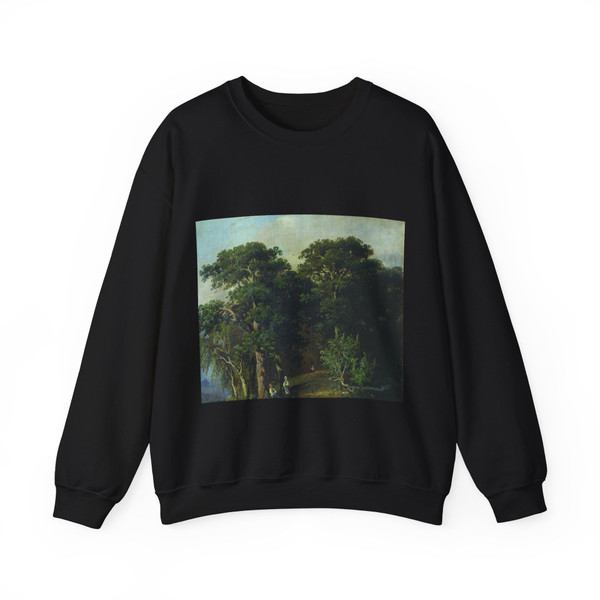 SHISKIN, Ivan Ivanovich - Forest Landscape with figures. 1880 (Artwork) Crewneck Sweatshirt