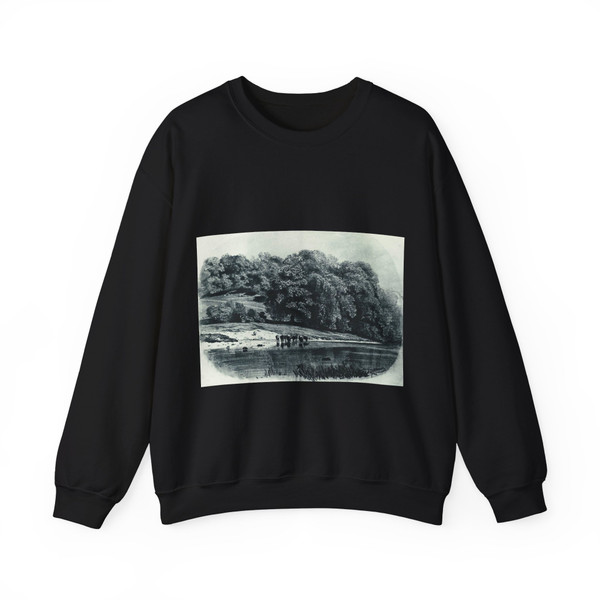SHISKIN, Ivan Ivanovich - Herd on the river 1870 (Artwork) Crewneck Sweatshirt