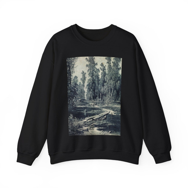 SHISKIN, Ivan Ivanovich - Forest River. 1893 (Artwork) Crewneck Sweatshirt