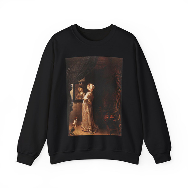 MIERIS, Frans van, the Elder - Woman before the Mirror (detail) (Artwork) Crewneck Sweatshirt