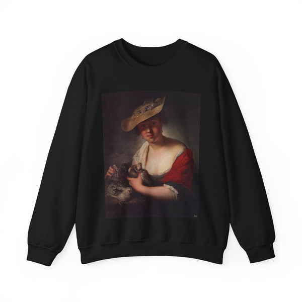 PESNE, Antoine - Girl with Pigeons (Artwork) Crewneck Sweatshirt