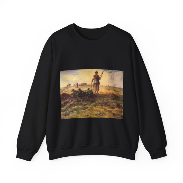 MILLET, Jean-Francois - A Shepherdess and Her Flock (Artwork) Crewneck Sweatshirt