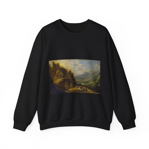 MOMPER, Joos de - Mountainous Landscape with Figures and a Donkey (Artwork) Crewneck Sweatshirt