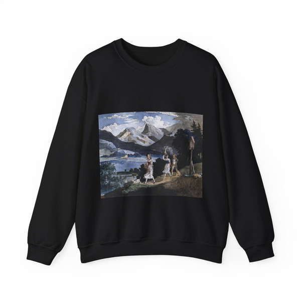 RICHTER, Adrian Ludwig - The Fuschlsee with the Schafberg Mountain in the Salzkammergut (Artwork) Crewneck Sweatshirt