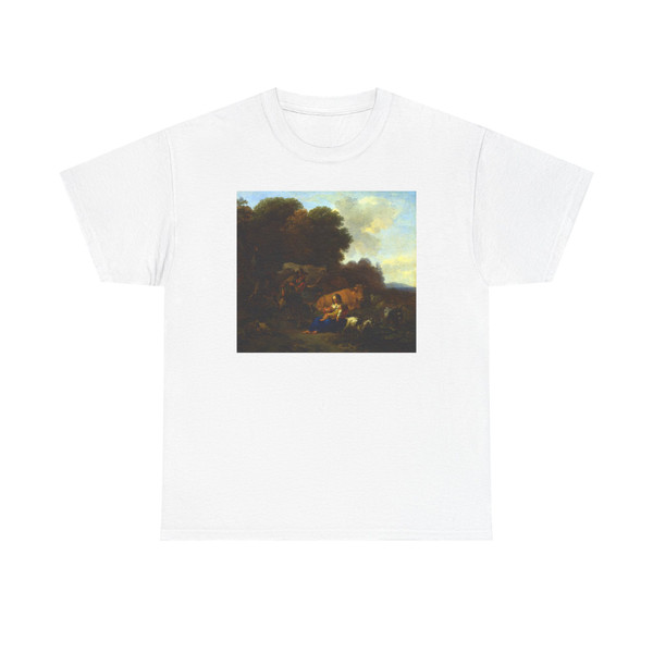 BERCHEM, Nicolaes - A Peasant playing a Hurdy-Gurdy to a Woman and Child (Artwork) T-Shirt
