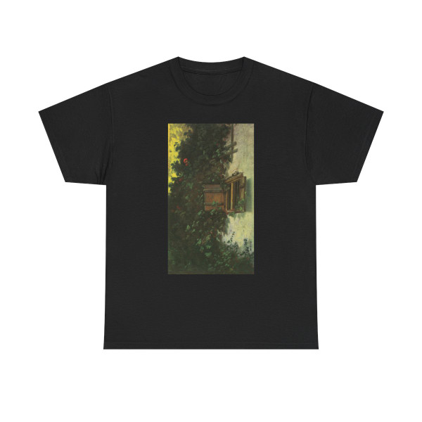 Carl Spitzweg (1808-1885) House wall with stable windows and climbing roses growing espalier - Oil on Pa-0 - T-Shirt