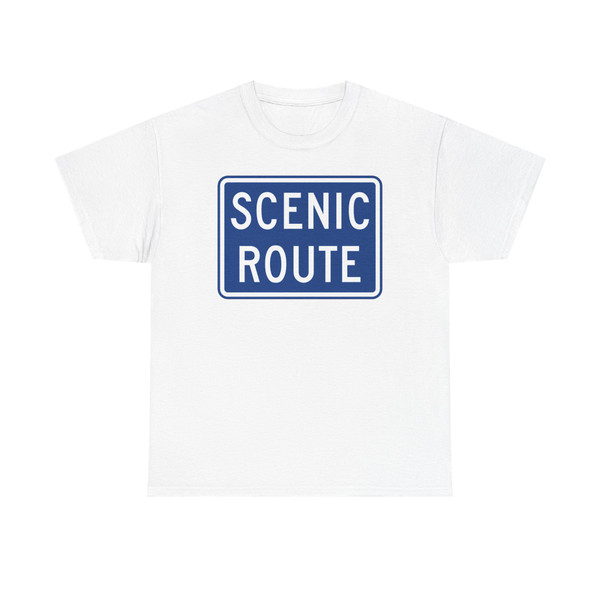 Scenic Route plate blue (United States) (Road Sign) T-Shirt