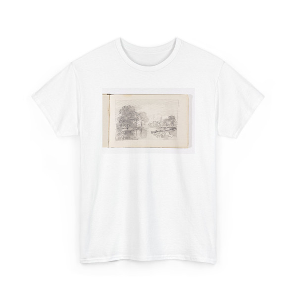 William Trost Richards, American, - Country Stream with Boat and Possible Structures - 1885–1902 - T-Shirt