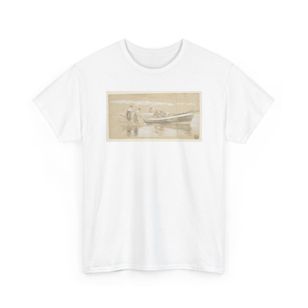 Winslow Homer, American, 1836–1910 - Fisherman and Women Stowing Nets in a Beached Dory, Cullercoats, England - 1881 v1 - T-Shirt
