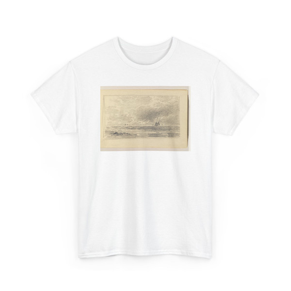 William Trost Richards, American, - Calm Sea with Small Rocks and Several Distant Boats - 1885–90 - T-Shirt