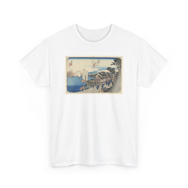 Ando Hiroshige, Japanese, 1797–1858 - Shinagawa Station, Sunrise, in The Fifty-Three Stations of the Tokaido Road - ca. 1834 v2 - T-Shirt