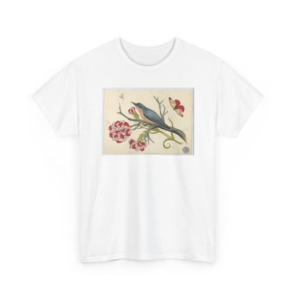 unknown - Blue Bird on Branch with Carnations and Insects - ca. 1800–1830 - T-Shirt