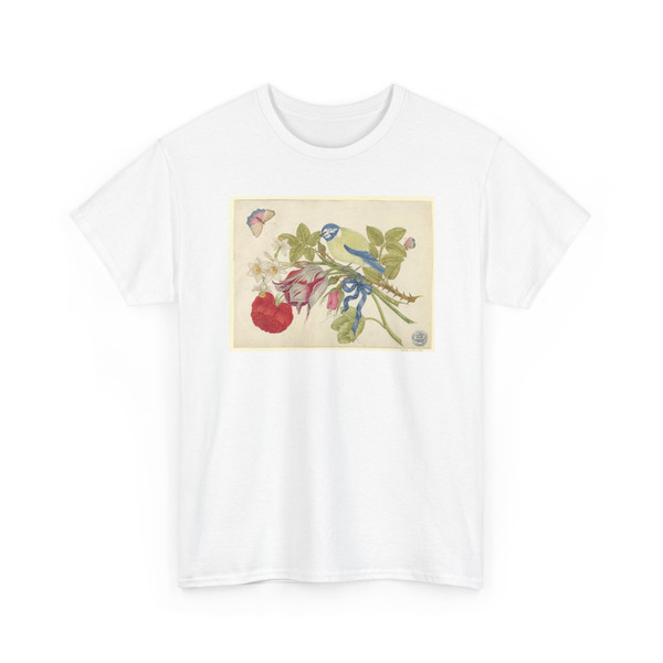 unknown - Yellow-and-Blue Bird on Bouquet with Rose, Tulips, and Daffodils, with - ca. 1800–1830 - T-Shirt