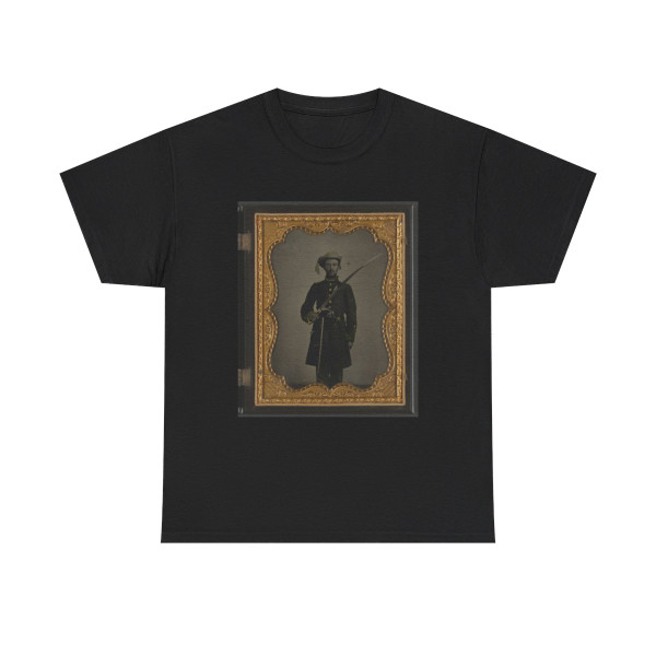 Sergeant John E. Barlow of 2Nd Co. M, 1St Mississippi Cavalry Regiment With Sword and Revolver (U.S. Civil War) T-Shirt