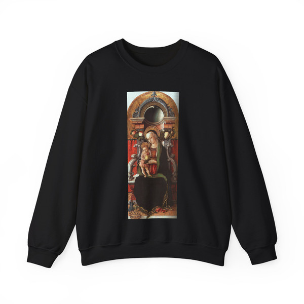 CRIVELLI, Carlo - Madonna and Child Enthroned with a Donor (Artwork) Crewneck Sweatshirt
