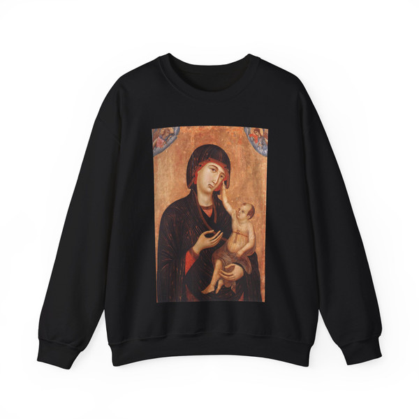 DUCCIO di Buoninsegna - Madonna with Child and Two Angels (Artwork) Crewneck Sweatshirt