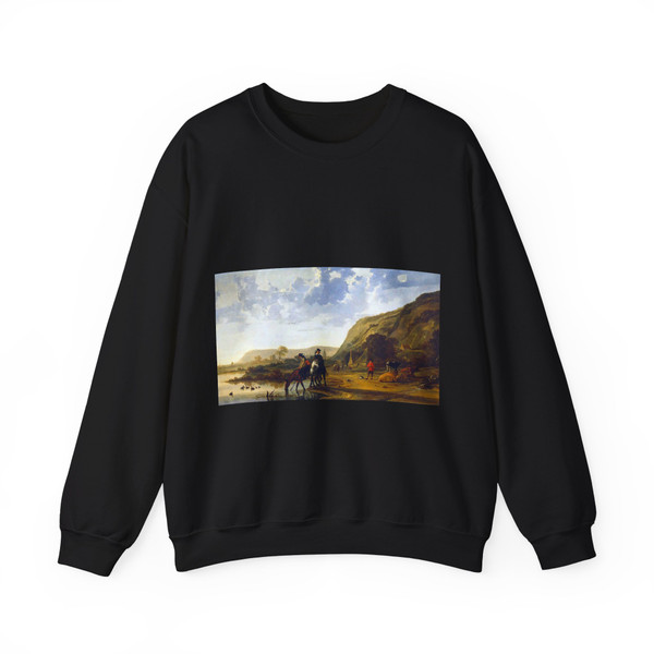 CUYP, Aelbert - Large River Landscape with Horsemen (Artwork) Crewneck Sweatshirt