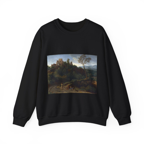 DUGHET, Gaspard - Imaginary Landscape with Buildings in Tivoli (Artwork) Crewneck Sweatshirt