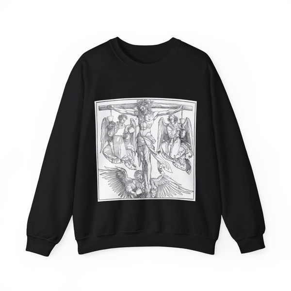 DURER, Albrecht - Christ on the Cross with Three Angels (Artwork) Crewneck Sweatshirt