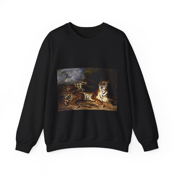 DELACROIX, EUGENE - A Young Tiger Playing with its Mother (Artwork) Crewneck Sweatshirt