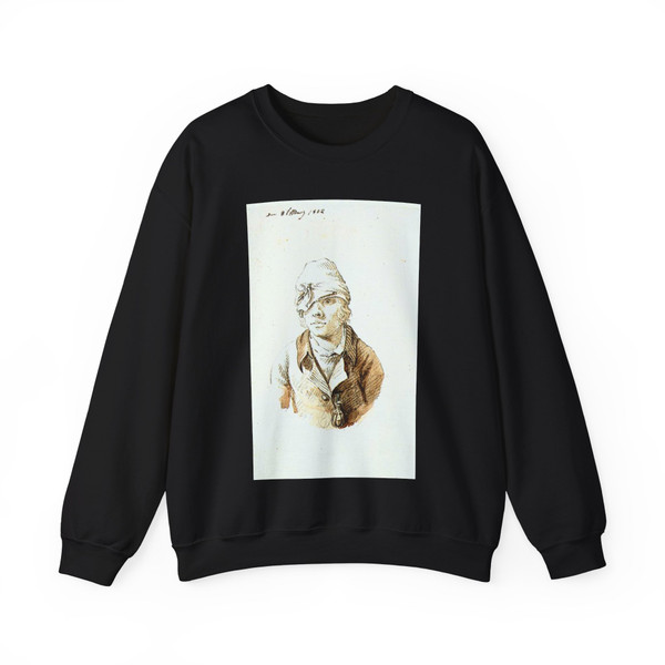 FRIEDRICH, Caspar David - Self-Portrait with Cap and Sighting Eye-Shield (Artwork) Crewneck Sweatshirt