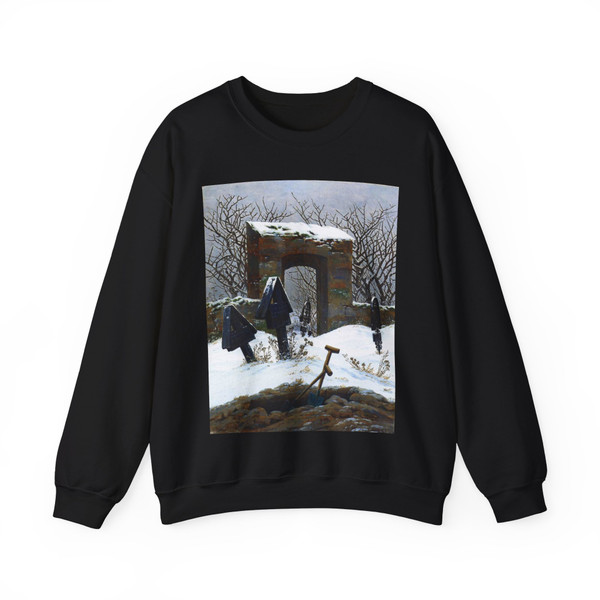 FRIEDRICH, Caspar David - Graveyard under Snow (Artwork) Crewneck Sweatshirt