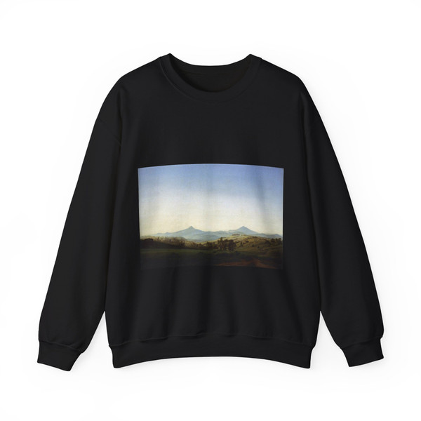 FRIEDRICH, Caspar David - Bohemian Landscape with Mount Milleschauer (Artwork) Crewneck Sweatshirt