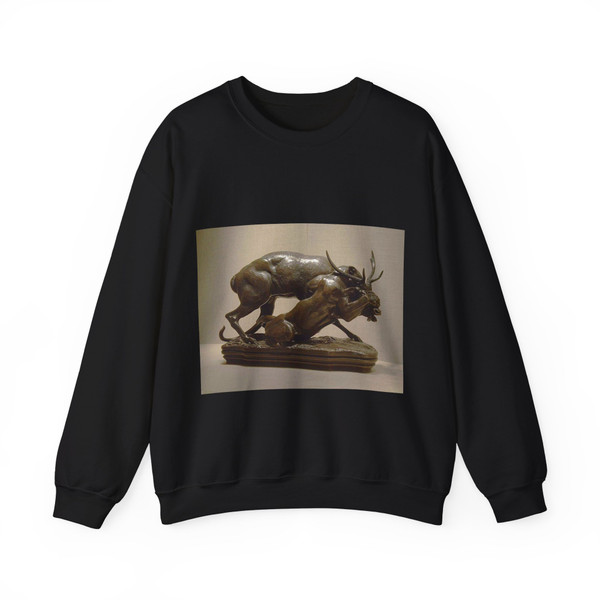 BARYE, Antoine-Louis - Panther Seizing a Stag (Artwork) Crewneck Sweatshirt