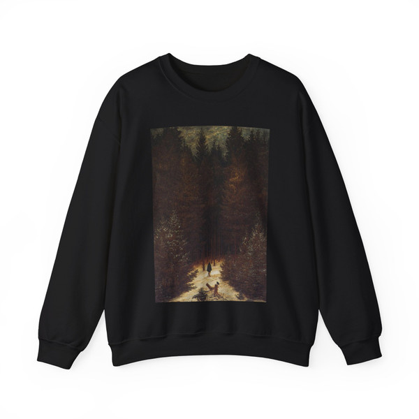 FRIEDRICH, Caspar David - The Chasseur in the Forest (Artwork) Crewneck Sweatshirt