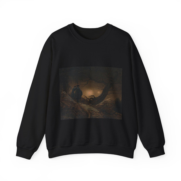 FRIEDRICH, Caspar David - Two Men Contemplating the Moon (Artwork) Crewneck Sweatshirt