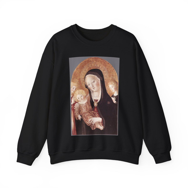 FRANCESCO di Giorgio Martini  -1460s- Madonna and Child with Two Angels (Artwork) Crewneck Sweatshirt