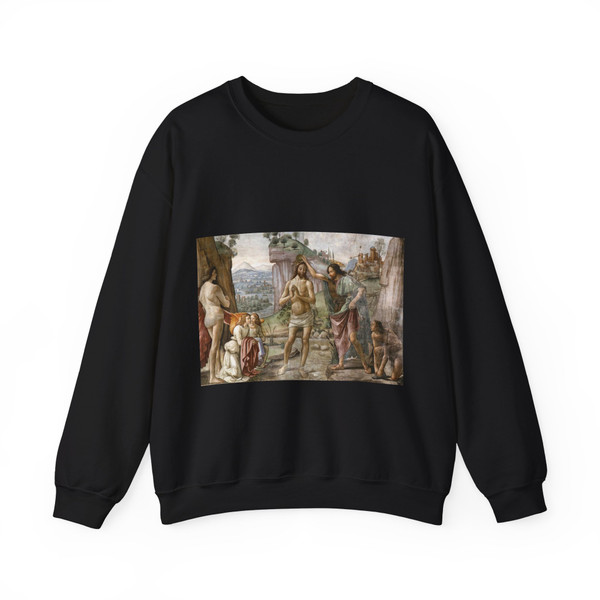 GHIRLANDAIO, Domenico -2.right wall- Baptism of Christ (detail) (Artwork) Crewneck Sweatshirt