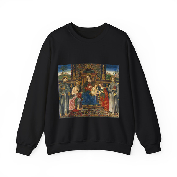 FRANCESCO di Gabiele da Viterbo - Madonna and Child Enthroned with Saints (Artwork) Crewneck Sweatshirt