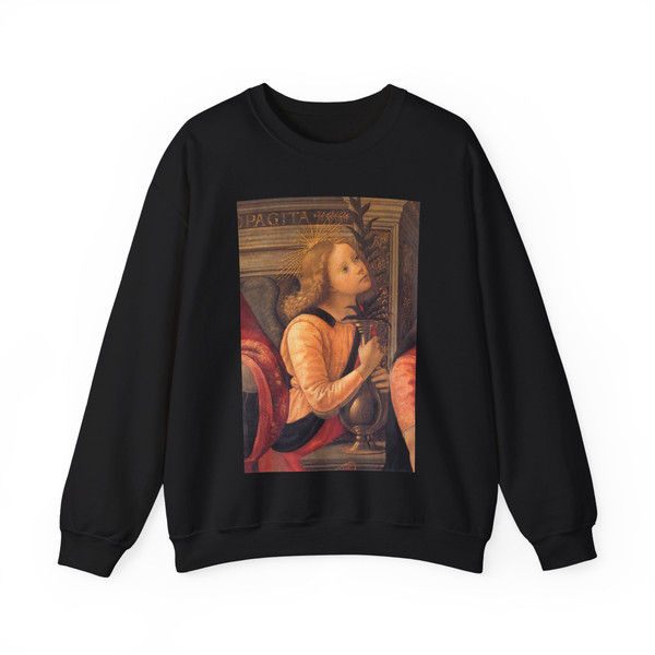 GHIRLANDAIO, Domenico - Madonna and Child Enthroned between Angels and Saints (detail) (Artwork) Crewneck Sweatshirt