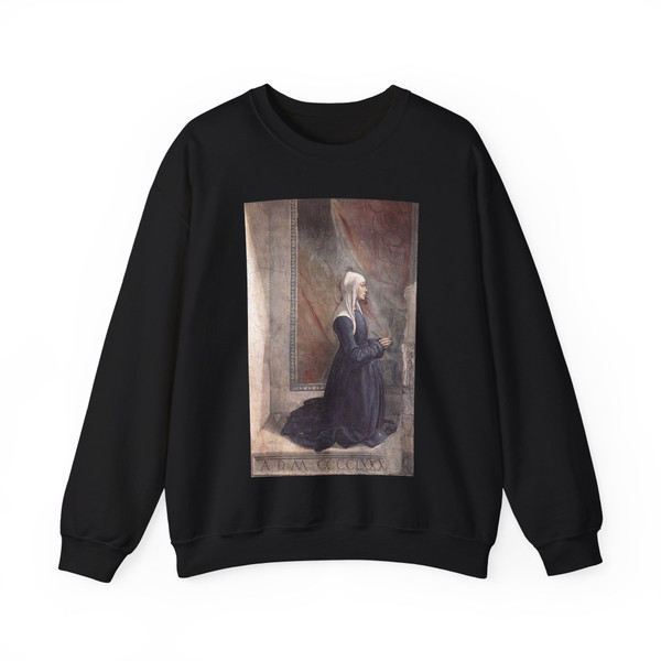 GHIRLANDAIO, Domenico - Portrait of the Donor Nera Corsi Sassetti (Artwork) Crewneck Sweatshirt