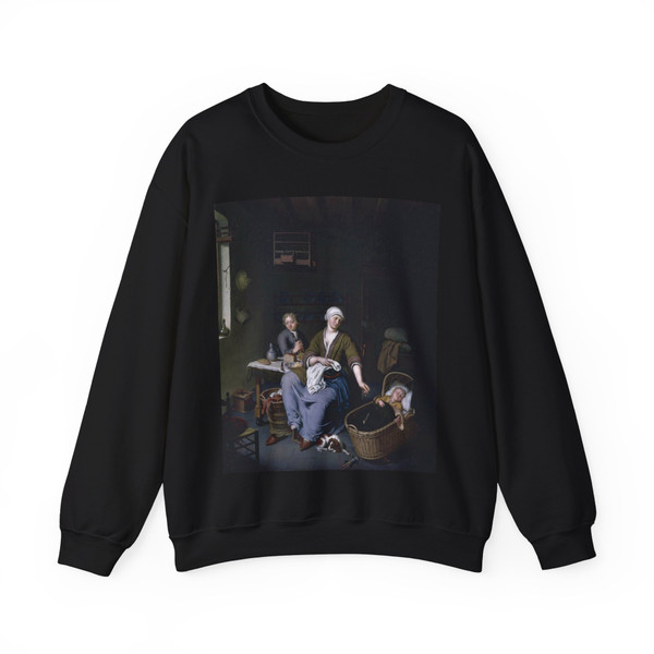 MIERIS, Willem van - Interior with a Mother Attending her Children (Artwork) Crewneck Sweatshirt