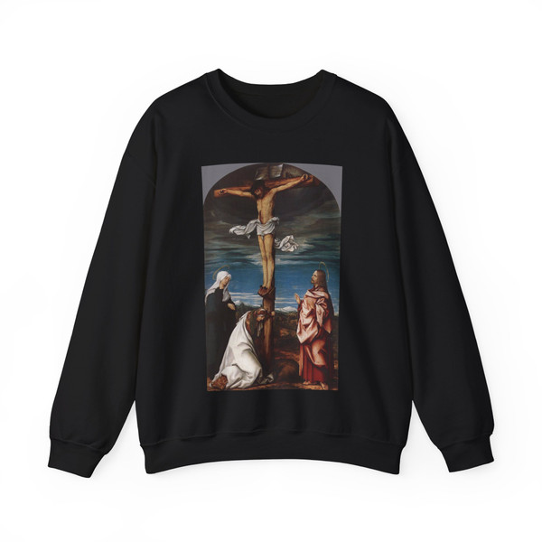 BURGKMAIR, Hans - Crucifix with Mary, Mary Magdalen and St John the Evangelist (Artwork) Crewneck Sweatshirt