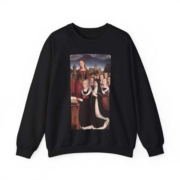 MEMLING, Hans -late- Triptych of the Family Moreel (right wing) (Artwork) Crewneck Sweatshirt