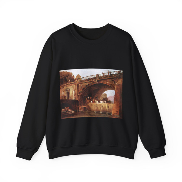 ROBERT, Hubert - Washerwomen below a Bridge (Artwork) Crewneck Sweatshirt