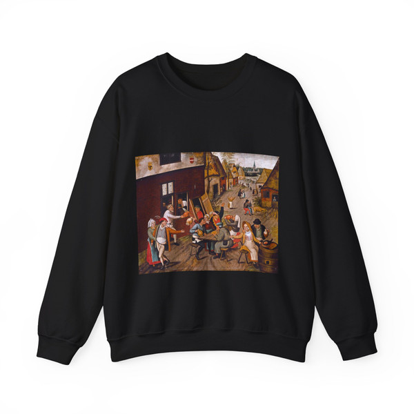 BRUEGHEL, Pieter the Younger - Peasants Making Merry outside a Tavern 'The Swan' (Artwork) Crewneck Sweatshirt