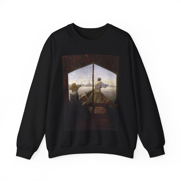 CARUS, Carl Gustav - A Gondola on the Elbe near Dresden (Artwork) Crewneck Sweatshirt