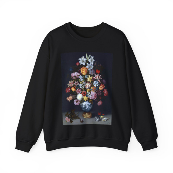 BOSSCHAERT, Ambrosius the Elder - A Still Life of Flowers in a Wan-Li Vase (Artwork) Crewneck Sweatshirt