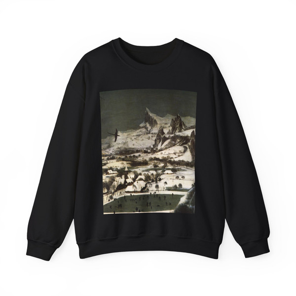 BRUEGEL, Pieter the Elder - 07.Months Series - The Hunters in the Snow (detail) (Artwork) Crewneck Sweatshirt