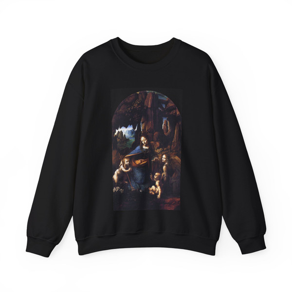 LEONARDO da Vinci - Madonna of the Rocks 1491 (Artwork) Crewneck Sweatshirt