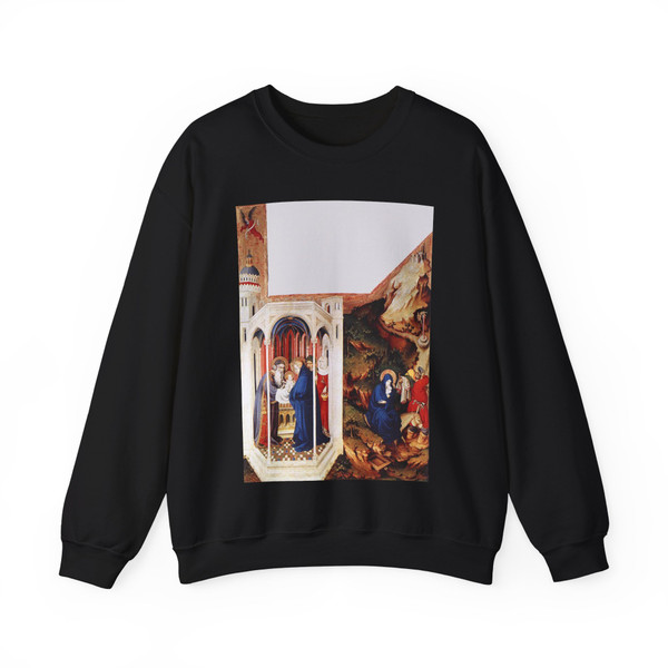 BROEDERLAM, Melchior - Presentation in the Temple and Flight to Egypt (Artwork) Crewneck Sweatshirt