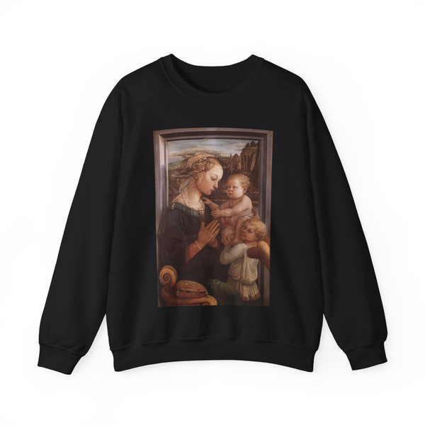 LIPPI, Fra Filippo  - 1460-Madonna with the Child and two Angels (Artwork) Crewneck Sweatshirt
