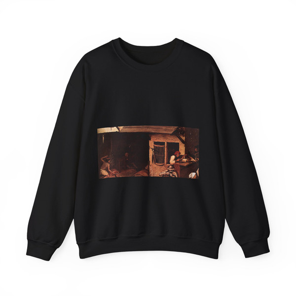 BRUEGEL, Pieter the Elder - 03.Proverbs - Netherlandish Proverbs (detail)4 (Artwork) Crewneck Sweatshirt