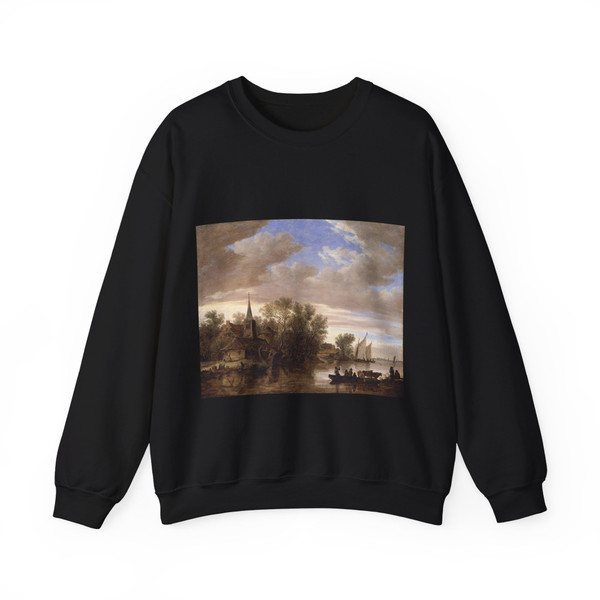 GOYEN, Jan van - River Landscape with a Cattle-Ferry (Artwork) Crewneck Sweatshirt