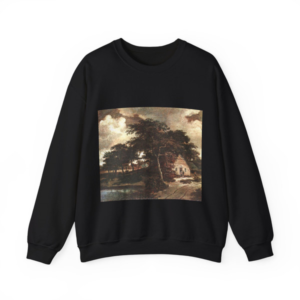HOBBEMA, Meyndert - Landscape with a Hut (Artwork) Crewneck Sweatshirt