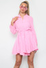 Tie Waist Shirt Mini Dress - Pink